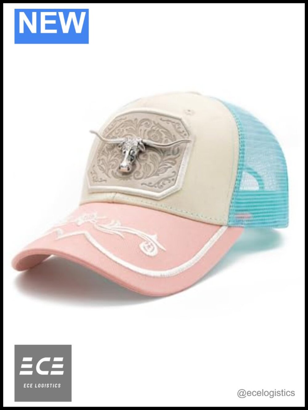 Western Cowboy Trucker Hat PU Leather Longhorn Snapback